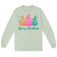Matcha merry christmas glitter trees Long Sleeve Tee - MaliasSmallBusiness