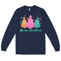 Navy merry christmas glitter trees Long Sleeve Tee - MaliasSmallBusiness