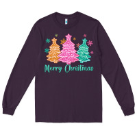 Plum merry christmas glitter trees Long Sleeve Tee - MaliasSmallBusiness