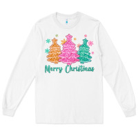 White merry christmas glitter trees Long Sleeve Tee - MaliasSmallBusiness