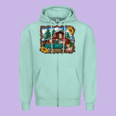Western Barn With Farm Animals Zipper Hoodie Designed By Ranaportraitstore