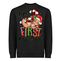 Black my first christmas cute christmas sloth Heavyweight Sweatshirt - MaliasSmallBusiness