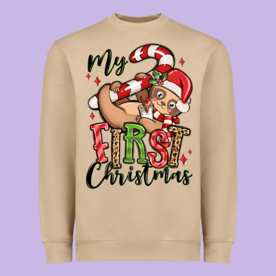My First Christmas Cute Christmas Sloth Heavyweight Sweatshirt Designed By Maliassmallbusiness
