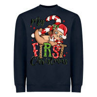 Navy my first christmas cute christmas sloth Heavyweight Sweatshirt - MaliasSmallBusiness