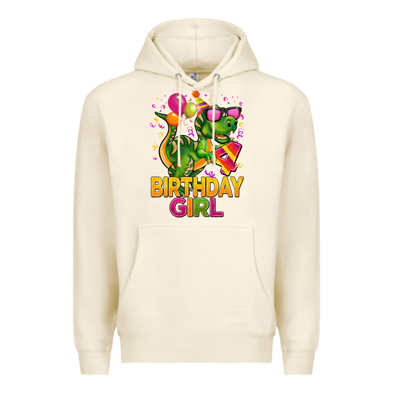 4th Birthday Girl T Rex Pink Premium Hoodie by CowGirlArtShop | Teevron