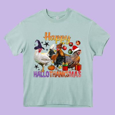 Happy Hallothanksmas Chick Heavy Core Tee Designed By Bundleandbundleshop