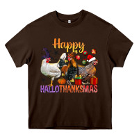 Chocolate Brown Happy Hallothanksmas Chick Heavy Core Tee - BundleAndBundleShop