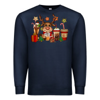 Navy reindeer coffe cups christmas Premium Sweatshirt - CowGirlArtShop