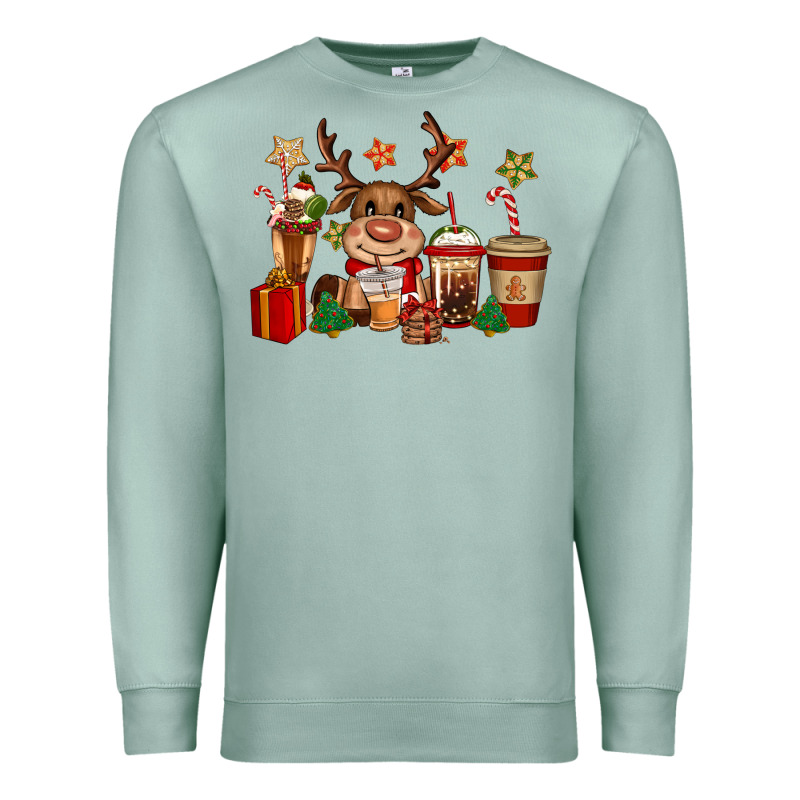 Reindeer Coffe Cups Christmas Premium Sweatshirt by CowGirlArtShop | Teevron