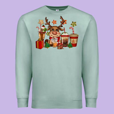 Reindeer Coffe Cups Christmas Premium Sweatshirt Designed By Cowgirlartshop