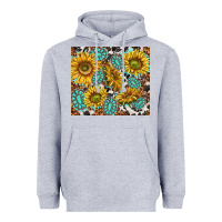 Heather Grey turquoise sunflowers with gemstones Heavyweight Hoodie - TumblerDesignByShophia