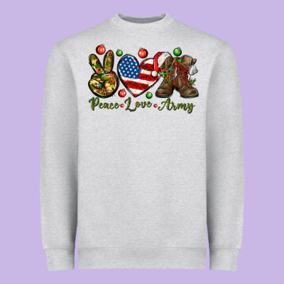 Peace Love Army Christmas Heavyweight Sweatshirt Designed By Nancycooperartshop