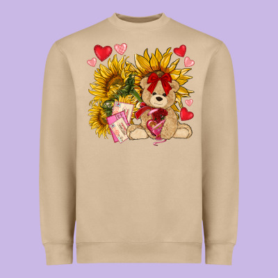Valentines Day Sunflowers With Bear Hjf Heavyweight Sweatshirt Designed By Nancycooperartshop