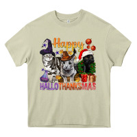 Mossy Happy Hallothanksmas Cats Heavy Core Tee - BundleAndBundleShop