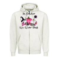 Oatmeal Heather in october we wear pink Zipper Hoodie - RanaPortraitStore