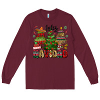 Burgundy feliz navidad Long Sleeve Tee - MaliasSmallBusiness