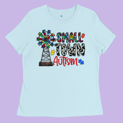 Small Town Autism Ladies Tee Designed By Cowhidedigitalart
