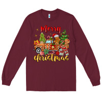 Burgundy merry christmas gingerbread truck Long Sleeve Tee - MaliasSmallBusiness