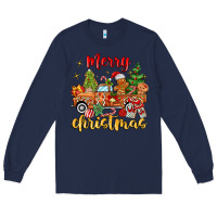 Navy merry christmas gingerbread truck Long Sleeve Tee - MaliasSmallBusiness