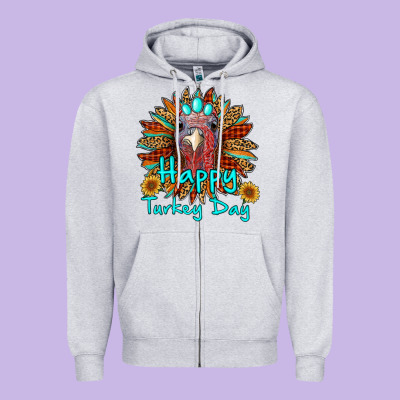 Happy Turkey Day Sunflower Zipper Hoodie Designed By Ranaportraitstore