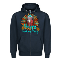 Navy happy turkey day sunflower Zipper Hoodie - RanaPortraitStore