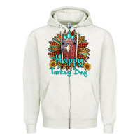 Oatmeal Heather happy turkey day sunflower Zipper Hoodie - RanaPortraitStore