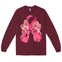 Burgundy breast cancer with boxing gloves Long Sleeve Tee - MaliasSmallBusiness