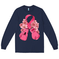Navy breast cancer with boxing gloves Long Sleeve Tee - MaliasSmallBusiness