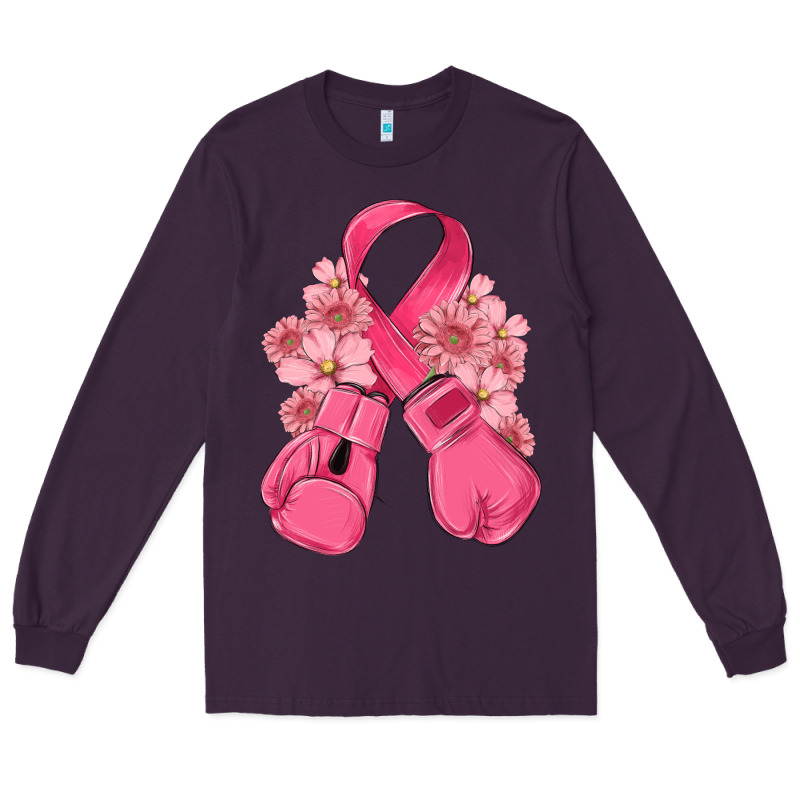 Breast Cancer With Boxing Gloves Long Sleeve Tee by MaliasSmallBusiness | Teevron