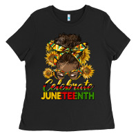 Black celebrate juneteenth black woman bun Ladies Tee - HRA Design Shop