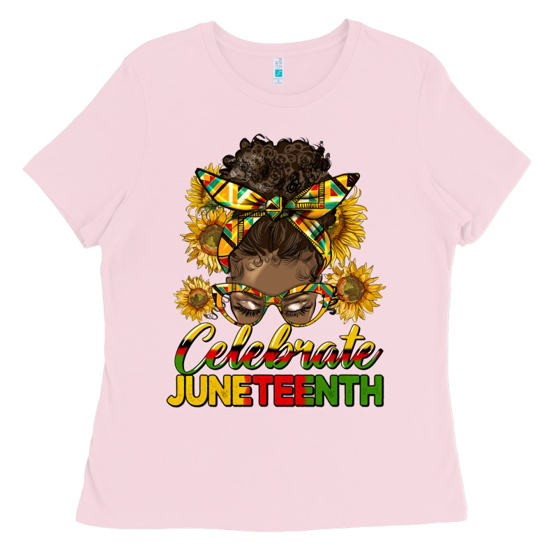 Celebrate Juneteenth Black Woman Bun Ladies Tee by HRA Design Shop | Teevron