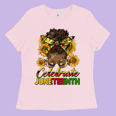 Celebrate Juneteenth Black Woman Bun Ladies Tee Designed By Hra Design Shop
