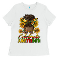White celebrate juneteenth black woman bun Ladies Tee - HRA Design Shop