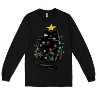 Black christmas cat with lights Long Sleeve Tee - MaliasSmallBusiness