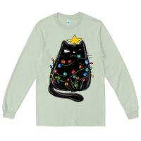 Matcha christmas cat with lights Long Sleeve Tee - MaliasSmallBusiness