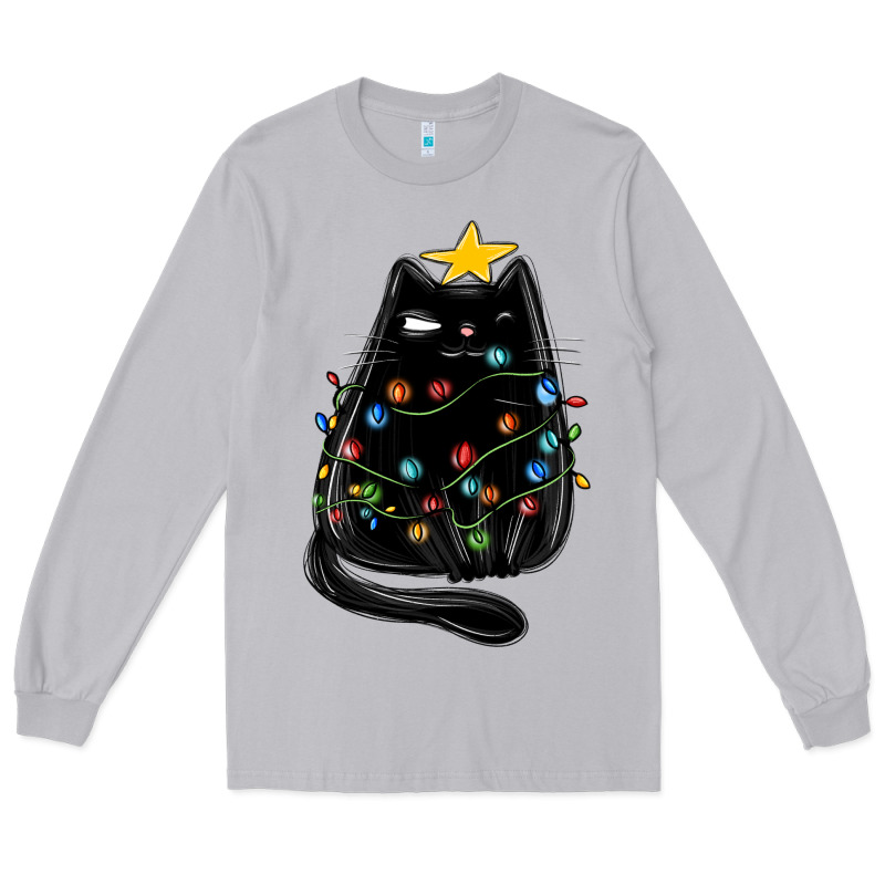 Christmas Cat With Lights Long Sleeve Tee by MaliasSmallBusiness | Teevron