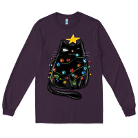Plum christmas cat with lights Long Sleeve Tee - MaliasSmallBusiness