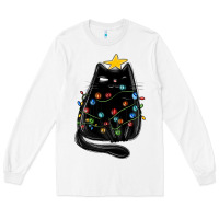 White christmas cat with lights Long Sleeve Tee - MaliasSmallBusiness