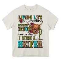 Cream living life somewhere between jesus take the wheel Heavy Core Tee - JahusDesignShop