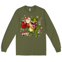 Army Green Christmas dinosaur Long Sleeve Tee - MaliasSmallBusiness