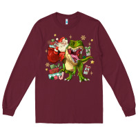 Burgundy Christmas dinosaur Long Sleeve Tee - MaliasSmallBusiness