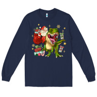 Navy Christmas dinosaur Long Sleeve Tee - MaliasSmallBusiness