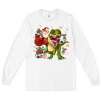 White Christmas dinosaur Long Sleeve Tee - MaliasSmallBusiness