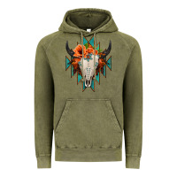 Vintage Olive Aztec Turquoise Bull Skull Vintage Hoodie - Jasminsmagicworld