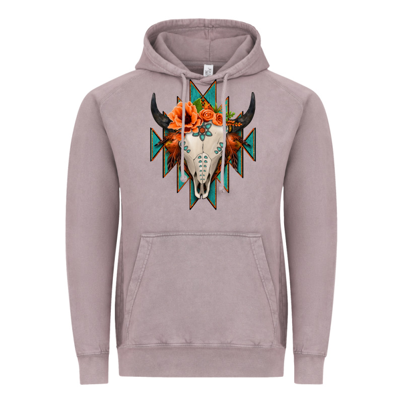 Aztec Turquoise Bull Skull Vintage Hoodie by Jasminsmagicworld | Teevron
