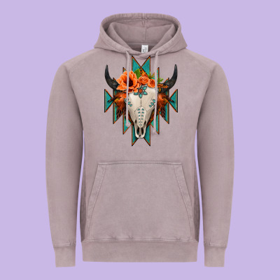 Aztec Turquoise Bull Skull Vintage Hoodie Designed By Jasminsmagicworld