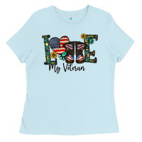 Baby Blue love my veteran Ladies Tee - CowhideDigitalArt