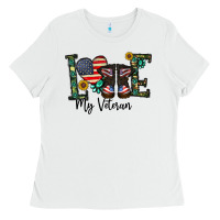 White love my veteran Ladies Tee - CowhideDigitalArt