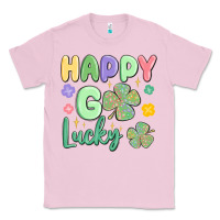 Bubblegum Pink happy go lucky Classic Tee - MaliasSmallBusiness