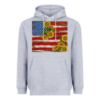 Heather Grey American flag sunflowers with leopard Heavyweight Hoodie - TumblerDesignByShophia